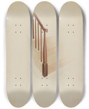 Triptych art skateboard deck of Anne Ger Shaker Newel Post by Anne Ger