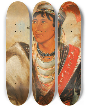 Triptych art skateboard deck of George Catlin Lhshee The Licker Called Creek Billy by George Catlin (1796-1872)