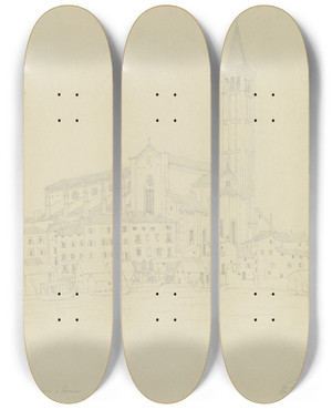 Triptych art skateboard deck of Friedrich Wilhelm Ludwig S Anastasia In Verona by Friedrich Wilhelm Ludwig (1828)