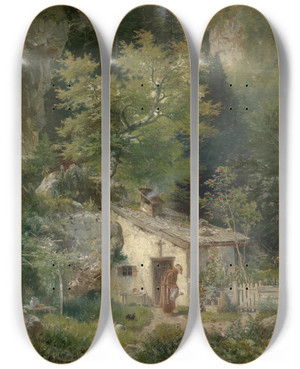Triptych art skateboard deck of Ludwig Sckell Der Einsiedler by Ludwig Sckell (1833-1912)