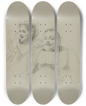 Triptych art skateboard deck of Anders Zorn Mr And Mrs Raymond Johnson by Anders Zorn (1860-1920)