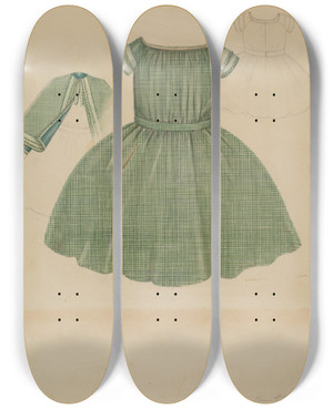 Triptych art skateboard deck of Bessie Forman Childs Dress by Bessie Forman
