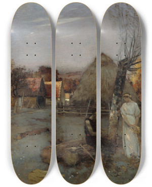 Triptych art skateboard deck of Jean Charles Cazin Theocritus by Jean Charles Cazin (1840-1901)