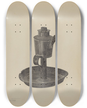 Triptych art skateboard deck of Amelia Tuccio Whale Oil Lamp by Amelia Tuccio (20-)