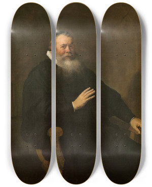 Triptych art skateboard deck of Rembrandt Van Rijn Portrait Of A Clergyman by Rembrandt Van Rijn (1606-1669)