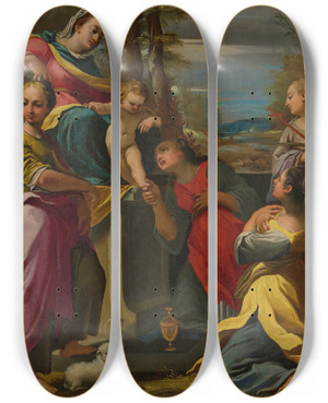 Triptych art skateboard deck of Carlo Bononi The Virgin And Child With Saints Agnes Mary Magdalene Cecilia And Margaret by Carlo Bononi (1569-1632)