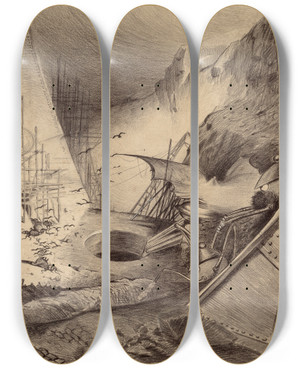 Triptych art skateboard deck of Henrique Alvim Corra Dead Martians by Henrique Alvim Correa (1876-1910)
