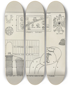 Triptych art skateboard deck of Carlo De Fornaro Mortals Immortals Pl36 by Carlo de Fornaro (1872-1949)