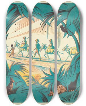 Triptych art skateboard deck of Clifford Webb A Jungle Picnic Pl18 by Clifford Webb (1894-1972)