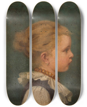 Triptych art skateboard deck of Fritz Sonderland Portrait Of A Little Girl by Fritz Sonderland (1836-1896)