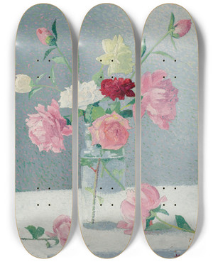 Triptych art skateboard deck of Achille Laug Vase De Roses by Achille Lauge (1861-1944)