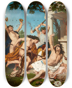 Triptych art skateboard deck of Mile Bin The Death Of Orpheus by Emile Bin (1825-1897)