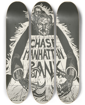 Triptych art skateboard deck of Rachael Romero Chase Manhattan Bank by Rachael Romero (1953)