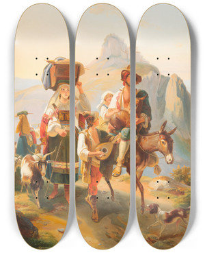 Triptych art skateboard deck of Giuseppe Palizzi Shepherd Family In The Abruzzo by Giuseppe Palizzi (1812-1888)