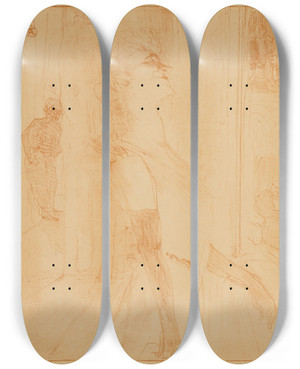 Triptych art skateboard deck of Henri De Toulouselautrec Yvette Guilbert Pl 3 by Henri de Toulouse-Lautrec (1864-1901)