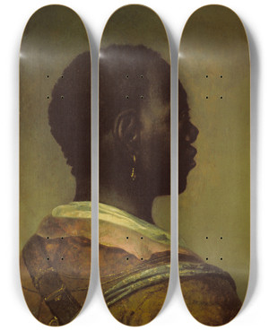 Triptych art skateboard deck of Govert Flinck Head Of A Black Man by Govert Flinck (1615-1660)