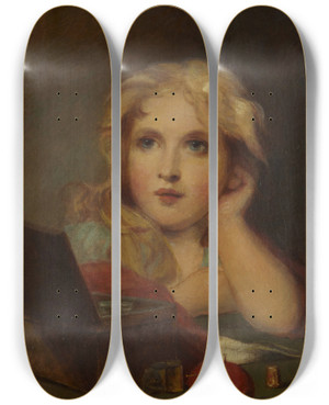 Triptych art skateboard deck of Thomas Sully Portrait Of A Child by Thomas Sully (1783-1872)