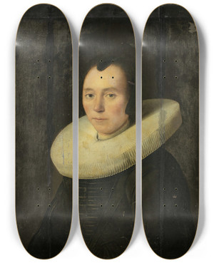 Triptych art skateboard deck of Anthonie Palamedesz Portrait Of Alady by Anthonie Palamedesz (1601-1673)