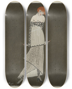 Triptych art skateboard deck of Simone A Puget Salom Robe Du Soir De Paul Poiret by Simone A Puget (19-20-)