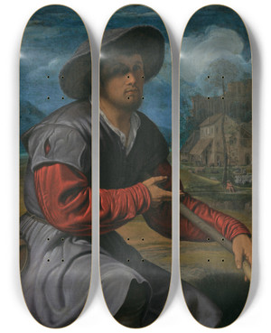 Triptych art skateboard deck of Giovanni Girolamo Savoldo Shepherd With A Flute by Giovanni Girolamo Savoldo (1485-1548) Triptych art skateboard deck of Giovanni Girolamo Savoldo Shepherd With A Flute by Giovanni Girolamo Savoldo (1485-1548)