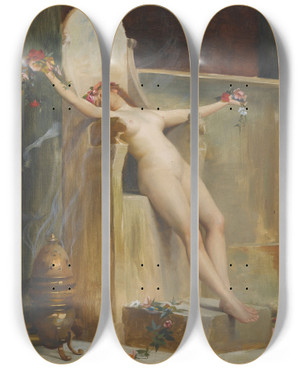 Triptych art skateboard deck of Theodoros Ralli The Offering by Theodoros Ralli (1852-1909)