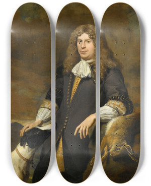 Triptych art skateboard deck of Karel Dujardin Portrait Of A Man Possibly Jacob De Graeff Alderman Of Amsterdam In 1672 by Karel Dujardin (1622-1678)