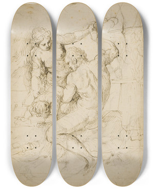 Triptych art skateboard deck of Jacopo Palma Il Giovane Amor Tugtes by Jacopo Palma Il Giovane (1548-1628)