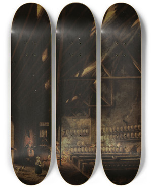 Triptych art skateboard deck of Pierreantoine Demachy Intrieur Dun Atelier by Pierre-Antoine Demachy (1723-1807)