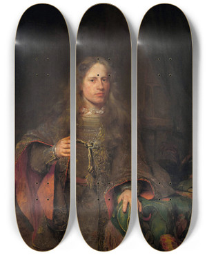 Triptych art skateboard deck of Aert De Gelder Portrait Of Ernest De Beverenlord Of Westijsselmonde And De Lindt by Aert de Gelder (1645-1727)