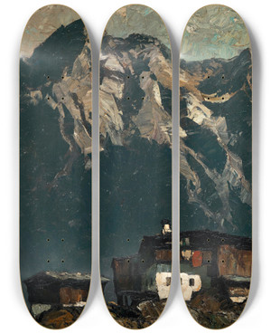 Triptych art skateboard deck of Oskar Mulley Bauernhof Im Hochgebirge_2 by Oskar Mulley (1891-1949)