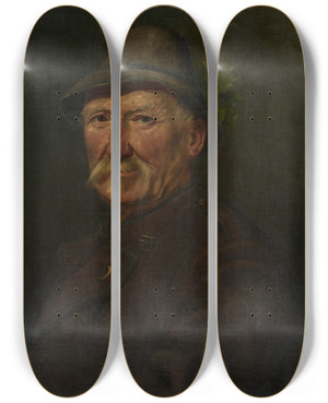 Triptych art skateboard deck of Ferdinand Keller Portrait Of A Hunter by Ferdinand Keller (1842-1922)