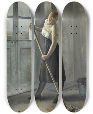 Triptych art skateboard deck of Franois Barraud Girl At Work by Francois Barraud (1899-1934)