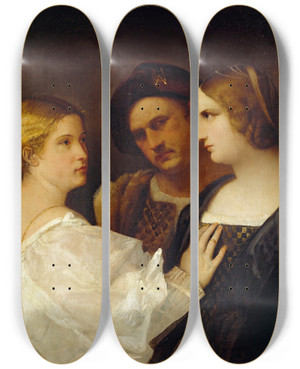 Triptych art skateboard deck of Titian The Appeal by Titian (1488-1576)