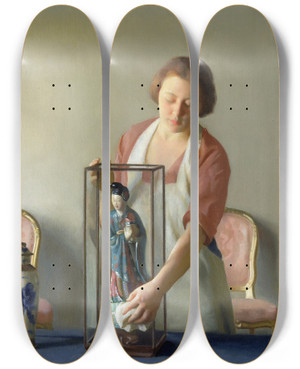 Triptych art skateboard deck of William Mcgregor Paxton The Figurine by William Mcgregor Paxton (1869-1941)