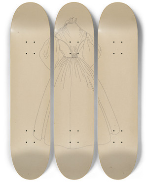 Triptych art skateboard deck of Mae A Clarke Dress by Mae A Clarke