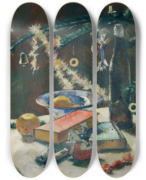 Triptych art skateboard deck of Anton Hula Stillleben Unter Dem Christbaum by Anton Hula (1896-1946)