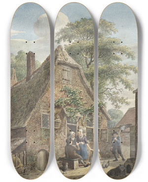 Triptych art skateboard deck of Johannes Christiaan Janson Gezin Voor Een Boerenwoning by Johannes Christiaan Janson (1763-1823)