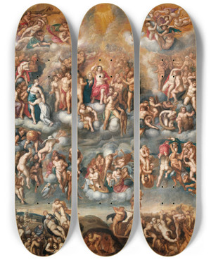 Triptych art skateboard deck of Flemish School The Last Judgment by Flemish School