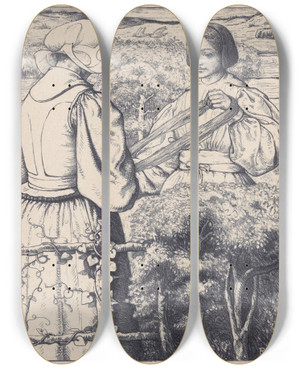 Triptych art skateboard deck of Richard Nicolas Roland Holst Huizer Meisjes Die Garen Winden_1 by Richard Nicolaus Roland Holst (1868-1938)