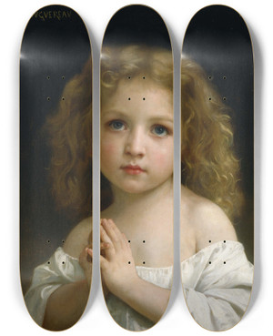 Triptych art skateboard deck of William Bouguereau Little Girl by William Bouguereau (1825-1905)
