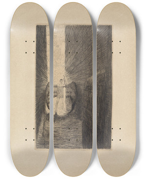Triptych art skateboard deck of Franz Von Stuck Wchter Des Paradieses by Franz Von Stuck (1863-1928)
