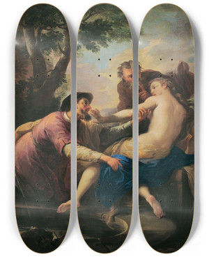 Triptych art skateboard deck of Martino Altomonte Susanna Und Die Beiden Alten by Martino Altomonte (1657-1745)