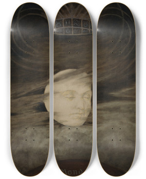 Triptych art skateboard deck of Hans Thoma Der Mond by Hans Thoma (1839-1924)