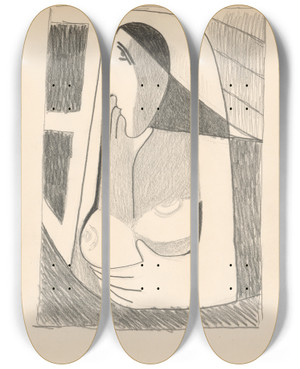Triptych art skateboard deck of Mikul Galanda Woman By The Window_2 by Mikulas Galanda (1895-1938)