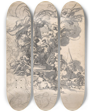 Triptych art skateboard deck of Francesco Solimena The Prophetess Deborah Ordering Barak To Take Arms Against Sisera by Francesco Solimena (1657-1747)