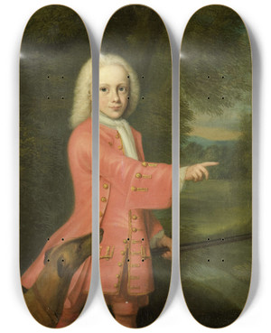 Triptych art skateboard deck of Jacob Jan Nachenius Portrait Of A Boy by Jacob Jan Nachenius (1709-1752)