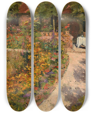 Triptych art skateboard deck of Louis Abeltruchet Pergola Jardin Fleuri by Louis Abel-Truchet (1857-1918)