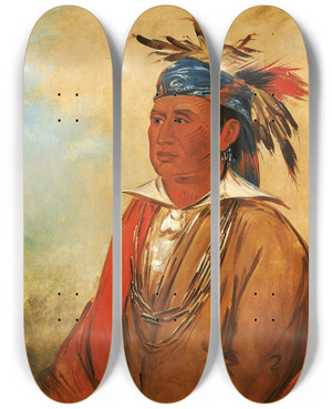 Triptych art skateboard deck of George Catlin Wahpnjeea The Swan A Warrior by George Catlin (1796-1872)