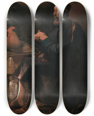 Triptych art skateboard deck of Georges De La Tour Saint Peter Repentant by Georges de La Tour (1593-1652)