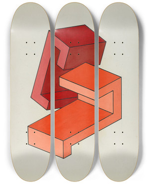 Triptych art skateboard deck of Yakov Chernikhov Geometric Composition_3 by Yakov Chernikhov (1889-1951)